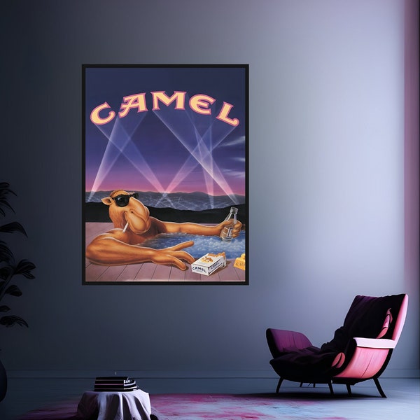 Poster chameau | affiche vintage | Camel Joe | Art rétro | Poster fumeur | affiche de cigarette | Idées cadeaux | Décoration murale | Impression artistique | Art mural |