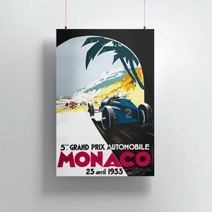 モナコグランプリポスター、ヴィンテージレーシングウォールアート、レトロアートプリント、1933年モンテカルロGP、クラシックカープリント、モータースポーツ装飾、
