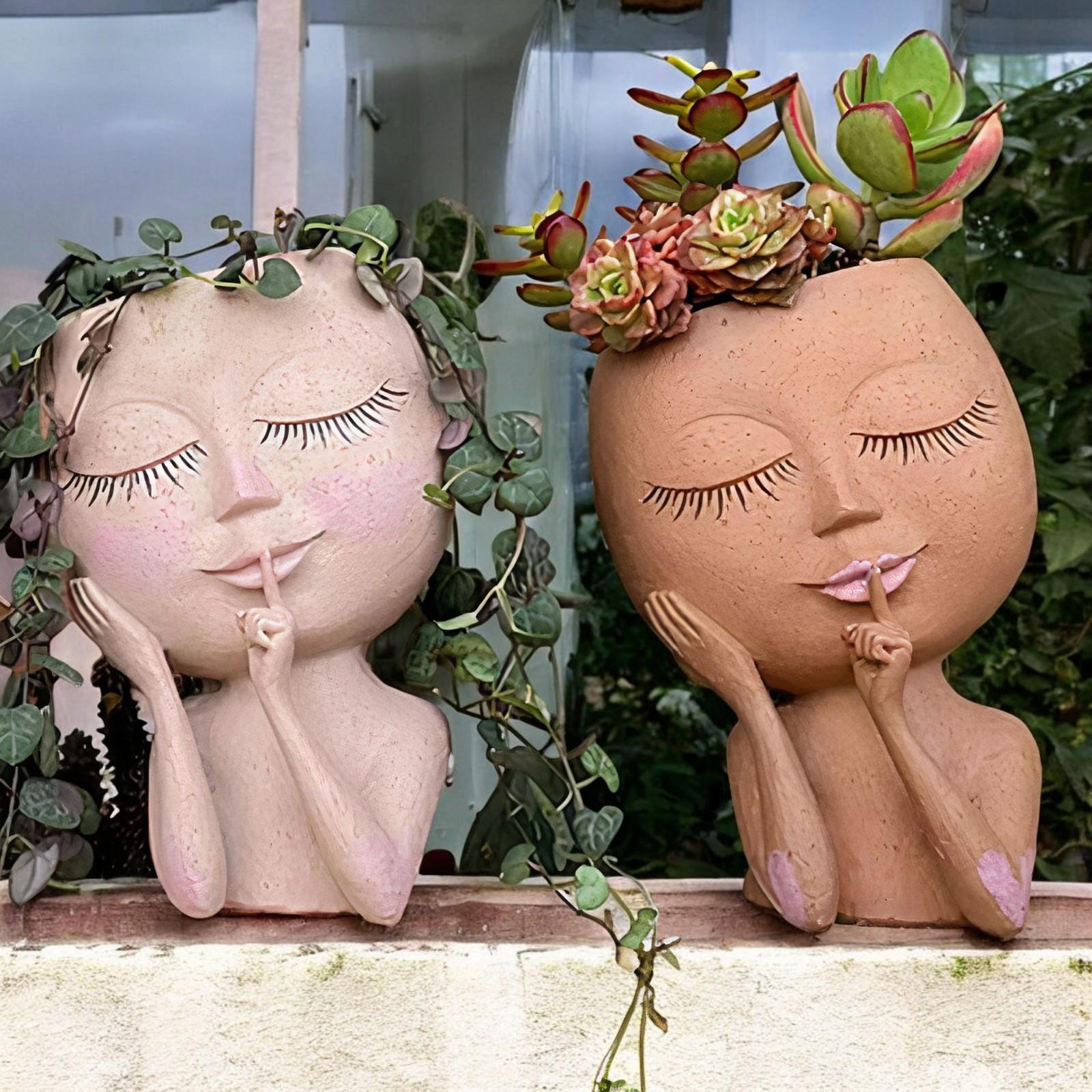Face Planter Übertopf – Aus Terrakotta, 12.7 Cm, Mit Drainageloch, Modernes Gesichtsdesign, Für Drinnen & Draußen