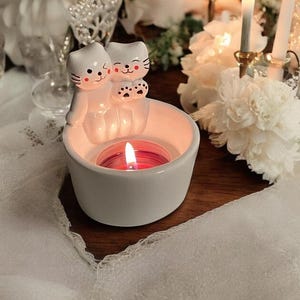 猫のカップルキャンドルホルダー、手作りキャンドルスタンド、猫好きへのギフト、カップルへのギフト、ハネムーン記念日のギフト、かわいいホームデコレーション