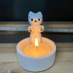 100%ハンドメイドのキャンドルホルダー、猫のキャンドルホルダー、猫好きへのギフト、かわいいホームデコレーション、ユニークな装飾