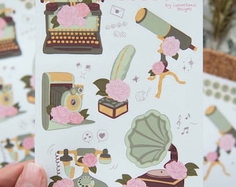 Feuille d'autocollants d'angle vintage : Stickers floraux pour journaux