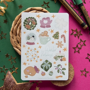 Winter Feiertage - Sticker Bogen | Christmas Journal, Scrapbook, Planner Stickers, Cozy Cottagecore Weihnachtszeit Stickers, Geschenk Dekoration