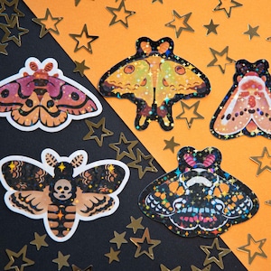 Magical Moths II, Holo Stickers: Witchy Dark Fantasy Decals