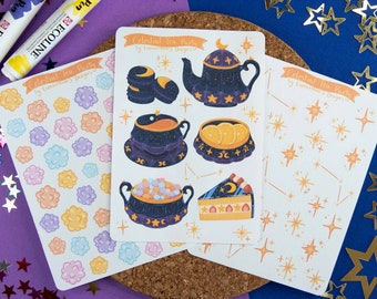 Bundel Celestial Tea Party-stickers: Witchy plakboek planner stickervellen