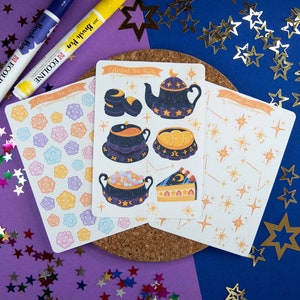 Himmlische Teeparty - Journal Set | Ghibli inspiriert, Sternen Witchy Aufkleber für Scrapbook, Planer, Journal, Bujo