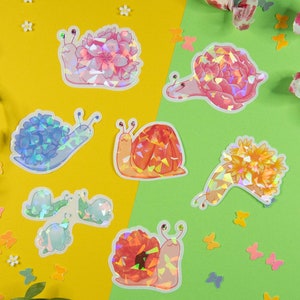 Gartenschnecken - Holo Sticker | Snail Blumen Laptop Aufkleber, Telefon Aufkleber, Scrapbook Aufkleber, Planer Aufkleber, Wasserflasche Aufkleber