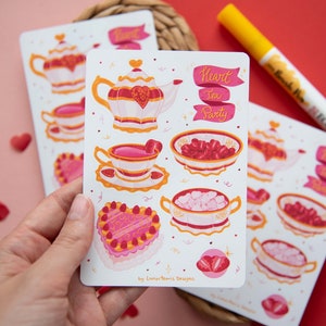 Herz Teeparty - Sticker Sheet | Valentinstag Scrapbook Aufkleber, Planer Aufkleber, Journal Aufkleber, Valentinstag Geschenk