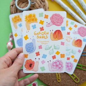 Gartenschnecken Sticker Blatt |  snail Blumen Frühling Scrapbook Aufkleber, Planer Aufkleber, Journal Aufkleber, niedliche Geschenk