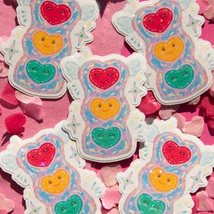 Iris Herzen - Holo Sticker | Valentinstag oder Galentinstag, Funky, Pink, Glitzernd, Holographisch, Kawaii, Niedlich, Girly Aufkleber