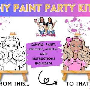 Canvas Paint Kit Girly/ Pre Drawn Outline Canvas/ DIY Canvas/ Party/ Paint Kit/ Paint and Sip/ Paint Party/ Adults/ Teens/ Kids