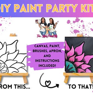 Canvas Paint Kit Pink Flower/ Pre Drawn Outline Canvas/ DIY Canvas/ Party/ Paint Kit/ Paint and Sip/ Paint Party/ Adults/ Teens/ Kids