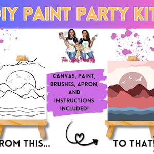 Canvas Paint Kit Mountain/ Pre Drawn Outline Canvas/ DIY Canvas/ Party/ Paint Kit/ Paint and Sip/ Paint Party/ Adults/ Teens