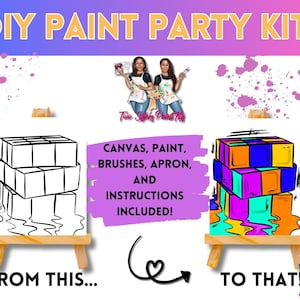 Canvas Paint Kit Cube/ Pre Drawn Outline Canvas/ DIY Canvas/ Party/ Paint Kit/ Paint and Sip/ Paint Party/ Adults/ Teens/Kids