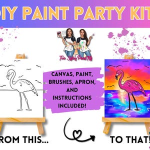 DIY Canvas Paint Kit Flamingo/ Pre Drawn Outline Canvas/ DIY Canvas/ Party/ Paint Kit/ Paint and Sip/ Paint Party/ Adults/ Teens
