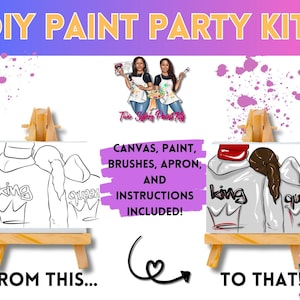 Canvas Paint Kit King Queen/ Pre Drawn Outline Canvas/ DIY Canvas/ Party/ Paint Kit/ Paint and Sip/ Paint Party/ Adults/ Teens