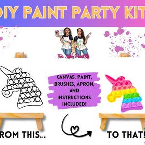 Canvas Paint Kit Unicorn Popper/ Pre Drawn Outline Canvas/ DIY Canvas/ Party/ Paint Kit/ Paint and Sip/ Paint Party/ Adults/ Teens/ Kids