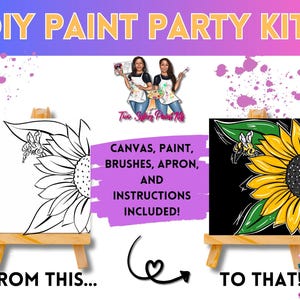 Canvas Paint Kit Sunflower/ Pre Drawn Outline Canvas/ DIY Canvas/ Party/ Paint Kit/ Paint and Sip/ Paint Party/ Adults/ Teens/ Kids