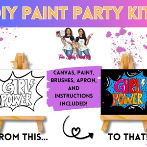Canvas Paint Kit Girl Power/ Pre Drawn Outline Canvas/ DIY Canvas/ Party/ Paint Kit/ Paint and Sip/ Paint Party/ Adults/ Teens/ Kids