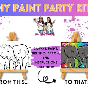 Canvas Paint Kit Elephant/ Pre Drawn Outline Canvas/ DIY Canvas/ Party/ Paint Kit/ Paint and Sip/ Paint Party/ Adults/ Teens/ Kids