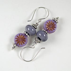 Lampwork Glass Earrings Handmade Purple Bead Dangle with Sterling Earhooks