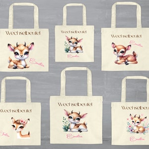 Niedliche Rehe - Wechselbeutel - Personalisiert - Tasche - Kindergarten - Canvas Tasche - Schule - Schulanfang - Kindergartenstart