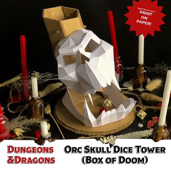 Orc Skull Dice Tower (Box of Doom) for Role Playing Games like Dungeons and Dragons and Pathfinder. DIY printable digital files