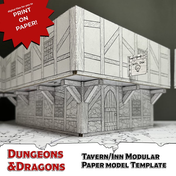 Plantillas de modelos de papel 3D de Tavern/Inn, juego completo para miniaturas de mazmorras y dragones y otros juegos de rol de mesa