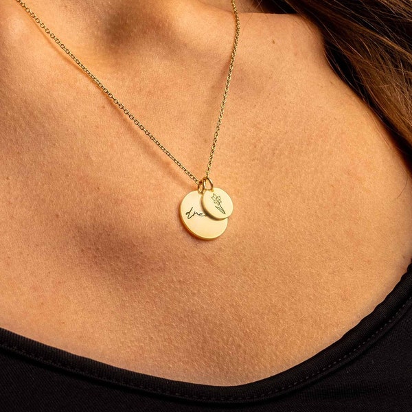 Custom Birth Flower Necklace with Initial and Lily Flower Disc, Personalized Gifts featuring Birth Month Flowers for Her
