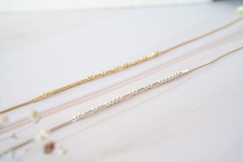 Custom Morse Code Necklace for Women, Minimalist Gold Filled Dainty Beaded Jewelry, Personalized Code and Gold Necklace Gift image 7