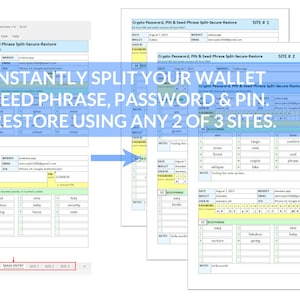 Wallet Seed Phrase Splitter Crypto Seed Phrase Recovery Password Tracker Printable Password Keeper Secure Password Protect Password Restore