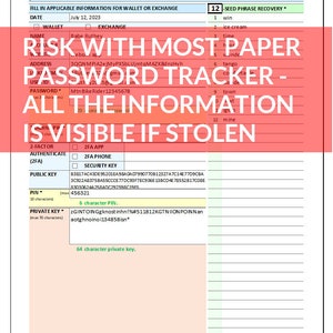 Secure Crypto Seed Phrase Splitter Seed Phrase Recovery Password Tracker Printable Password Keeper Secure Password Protect Password Restore