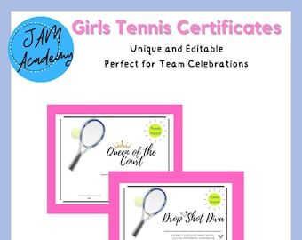 Tenis femenino Certificados Premios Campamento de verano editable Deportes de fin de temporada