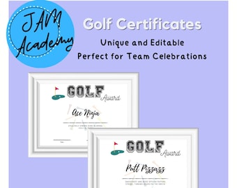 Premios de certificados de Golf 16: editables para campamento de verano, deportes de fin de temporada