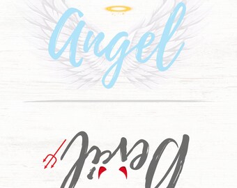 Letrero reversible de ángel o diablo – Impresión digital, decoración de bar (descarga instantánea)