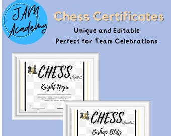 Certificados de premios de ajedrez únicos: equipos escolares, torneos (imprimibles)