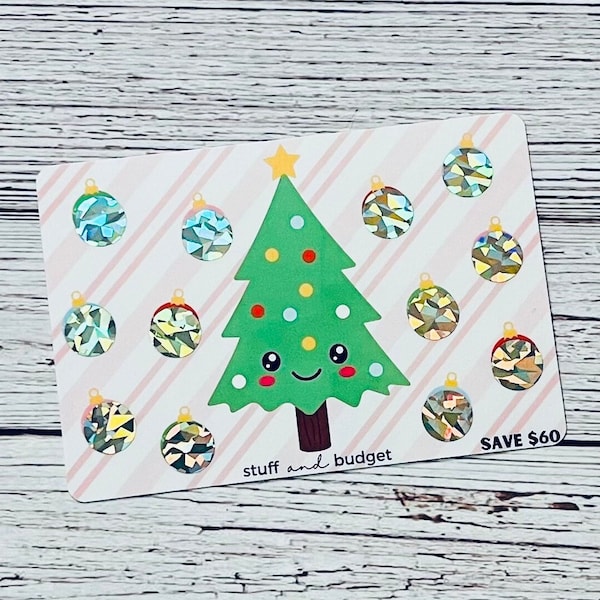 Christmas Tree Scratch Off Saving Challenge Laminated | A5 size | Cute Kawaii Christmas Tree | Save 60