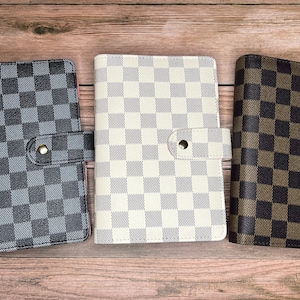 Checkered leather budget binder with 10 insert pockets-(Brown/Ivory) –  Scintillant Luxury Boutique