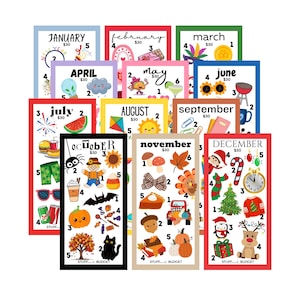 Puede incluir: Un conjunto de 12 rastreadores de presupuesto mensuales imprimibles coloridos con ilustraciones lindas. Cada rastreador tiene un nombre de mes, un monto de presupuesto y una lista de elementos para rastrear. Los rastreadores son perfectos para organizar tus finanzas y mantenerte al tanto de tus gastos.