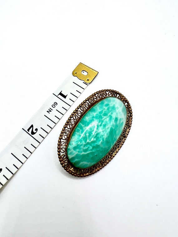 Gorgeous Vtg Czech Green Mottled Glass Filigree G… - image 7