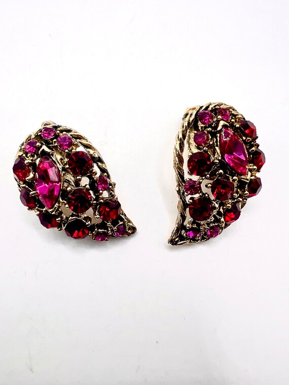 Stunning Vtg Butterfly Brooch And Earrings W/ Red… - image 3