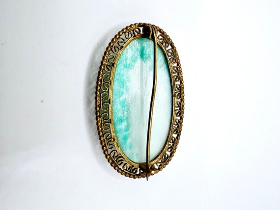 Gorgeous Vtg Czech Green Mottled Glass Filigree G… - image 5