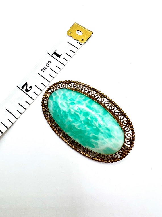 Gorgeous Vtg Czech Green Mottled Glass Filigree G… - image 8