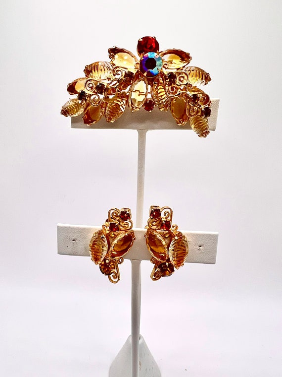 Gorgeous Vtg Topaz Molded Navettes AB And Orange … - image 1