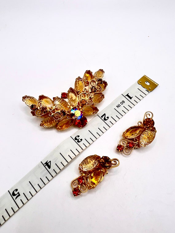 Gorgeous Vtg Topaz Molded Navettes AB And Orange … - image 4