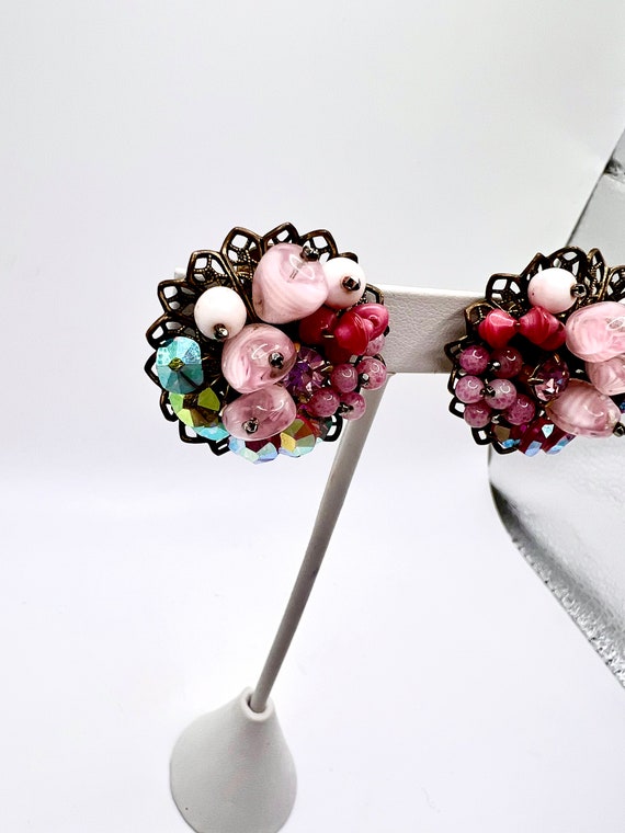 Gorgeous Vtg  Czech Art  Glass Beads Filigree Ear… - image 3