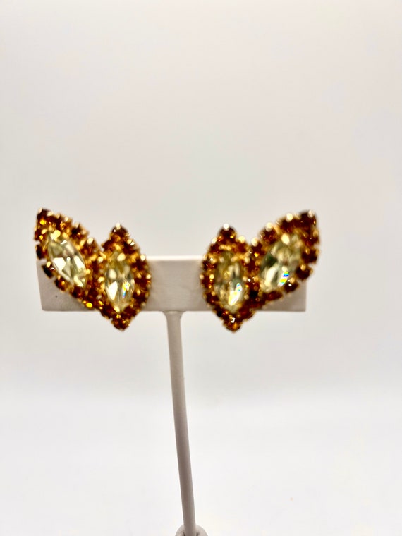 Beautiful Vtg Citrine Navettes W/halo Of Topaz Ch… - image 1