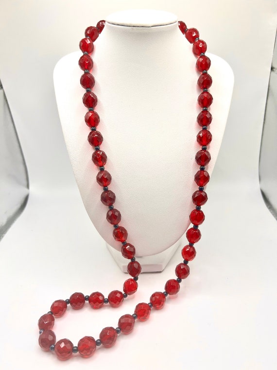 Fabulous Vtg Red Glass Faceted Bead W/ Black Space