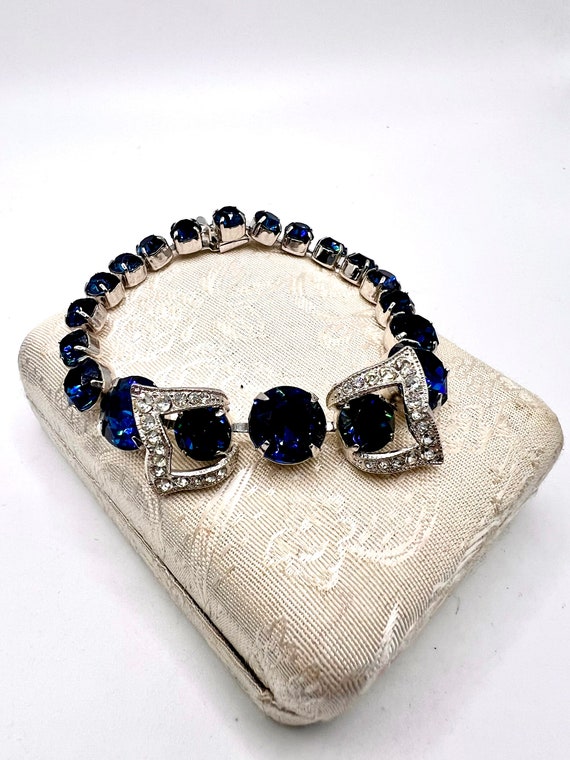 Stunning Vtg Eisenberg Blue & Clear Chaton Rhinest