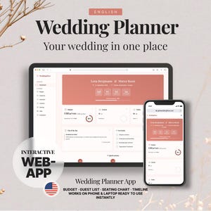 Interaktive Hochzeitsplaner Web App | WeddingFlow Gästeliste, Budget, Sitzplan, Timeline & Checkliste | Funktioniert auf Telefon und Laptop